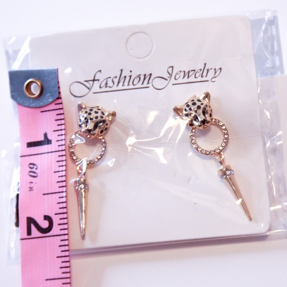 Cheetah Leopard Head Cone Pendant Earrings - Picture 5 of 7